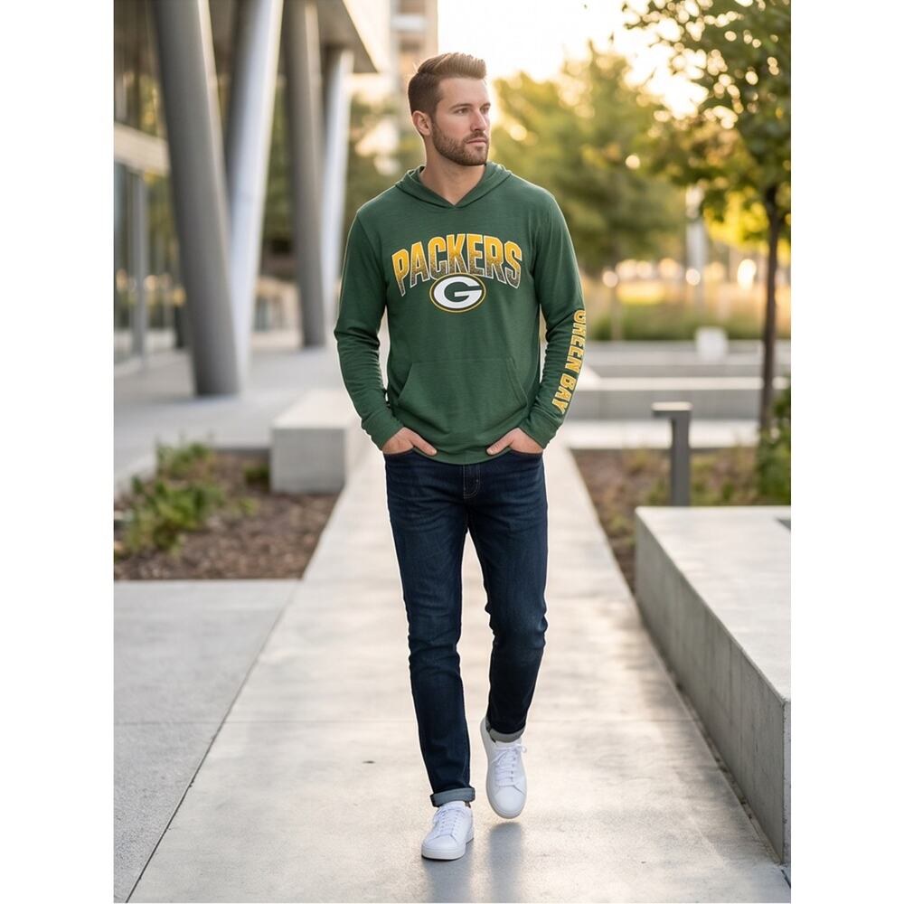 Fanatics Green Packers NFL Lightweight Slub Pullover Long Sleeve Hoodie Graphic